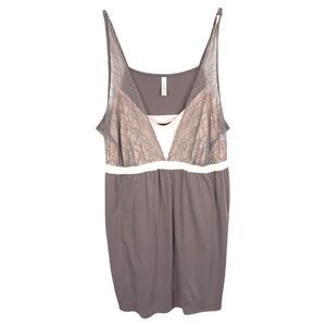 Cacique Plus Size 26 28 Nightgown Sleep Pajamas Mini Brown Dusty Pink Lace 1677‎